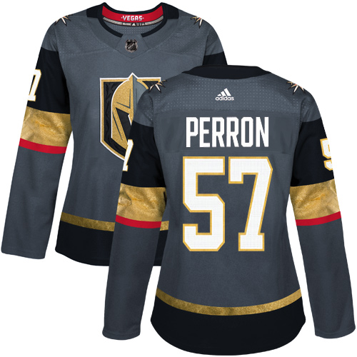 Adidas Vegas Golden Knights #57 David Perron Grey Home Authentic Women Stitched NHL Jersey->women nhl jersey->Women Jersey